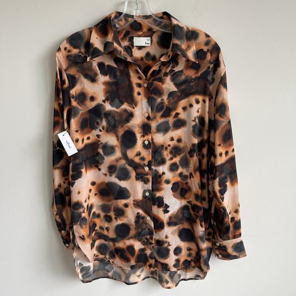 NWT Aritzia Wilfred Free XS Oversized Button Down Shirt Watercolor Leopard Print - Picture 1 of 16